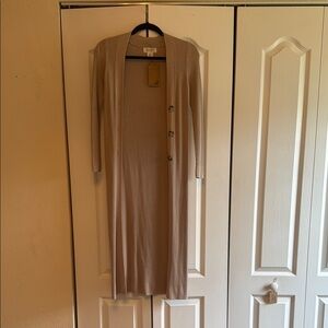 Long Beige Cardigan with Button Detail